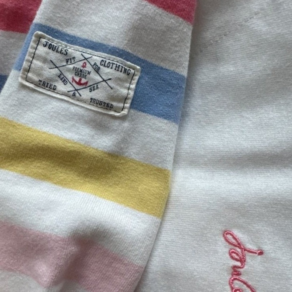 Joules Saunton Striped Funnel Neck Sweatshirt Womens 10 Pink Blue Yellow White - Picture 6 of 7